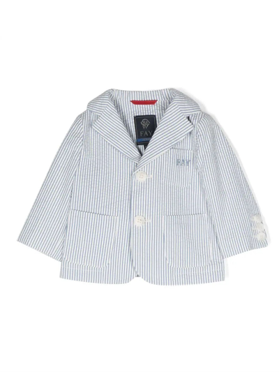 Fay Kids' Striped Single-breasted Blazer In Clear Blue