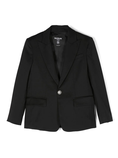 Balmain Kids' Single-breasted Virgin-wool Blazer In Black