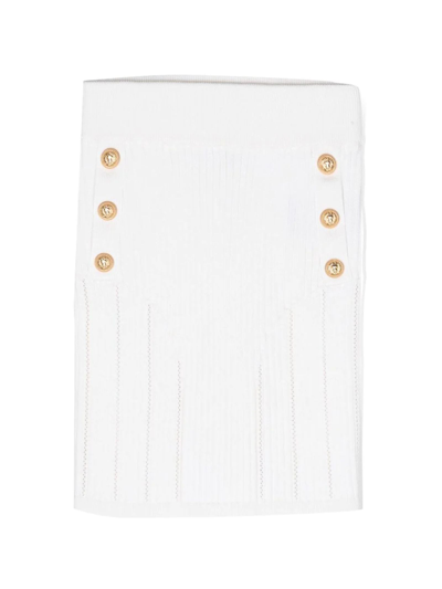 Balmain Kids' Statement Buttons Knitted Skirt In White