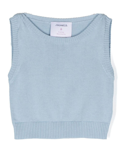 Simonetta Kids' Ribbed Knit Tank Top In Clear Blue