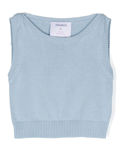 Simonetta Kids' Ribbed Knit Tank Top In Blue