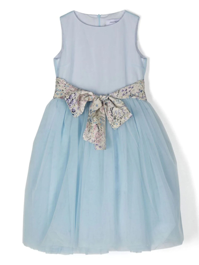 Simonetta Kids' Bow-detail Tulle Dress In Clear Blue