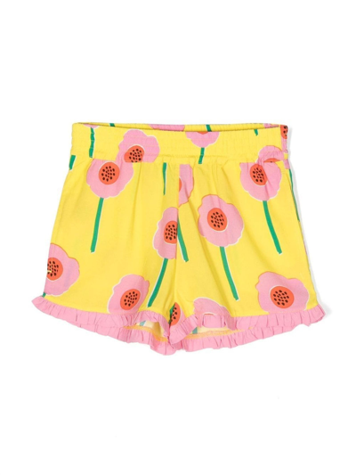 Stella Mccartney Kids' Ruffled-trim Floral Shorts In Yellow
