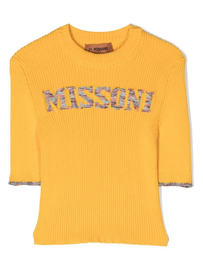 Missoni Kids' Logo-print Knitted Top In Yellow