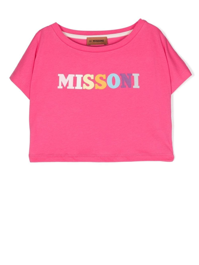 Missoni Kids' Crop T-shirt With Print In Fuchsia