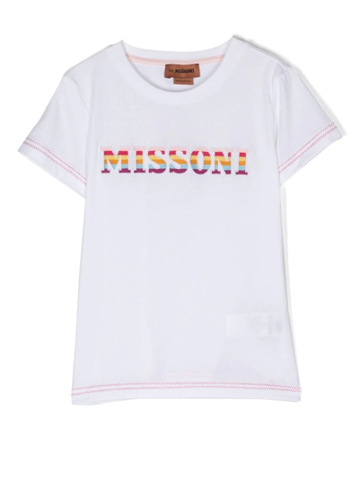 Missoni Kids' Organic Cotton Cropped T-shirt W/ Logo In White