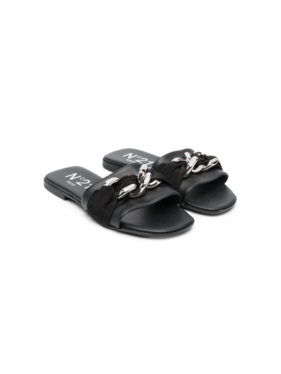 N°21 Kids' Chain-link Detail Sandals In Black