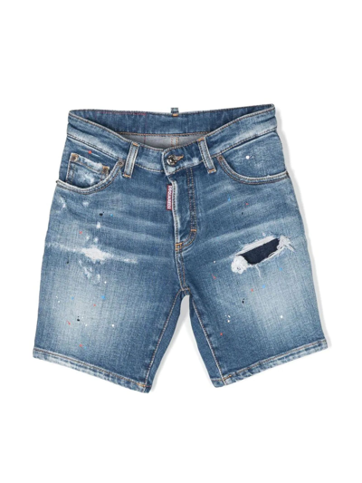 Dsquared2 Kids' Distressed Cotton Stretch Denim Shorts