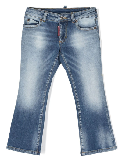 Dsquared2 Kids' Straight-leg Logo-detail Denim Trousers In Blue