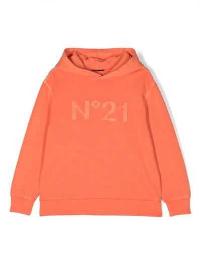 N°21 Kids' Logo-patch Classic Hoodie In Orange