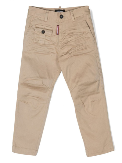 Dsquared2 Kids' Logo-tag Chino Trousers In Beige