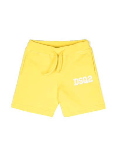Dsquared2 Kids' Logo印花抽绳短裤 In Yellow