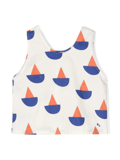 Bobo Choses Kids' White Tank Top For Girl With Multicolor Print All-over And Logo