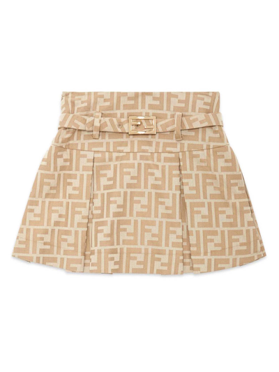 Fendi Kids' Junior Miniskirt With Pleats In Cotton In Beige