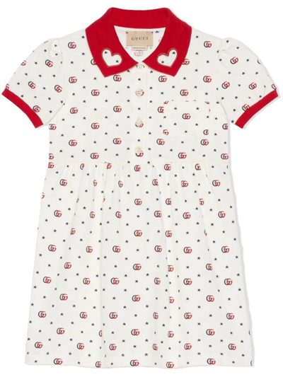 Gucci Kids' Double G-print Polo Dress In White