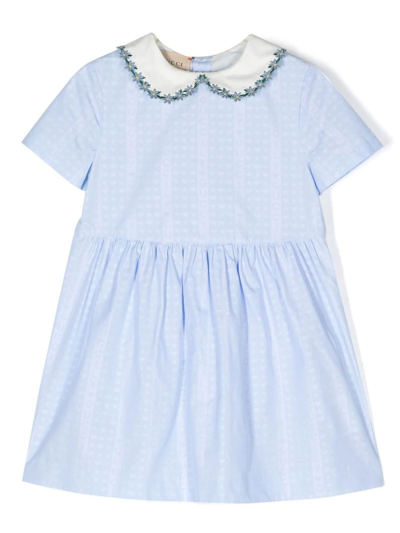Gucci Baby Cotton Poplin Dress In Azure/mix