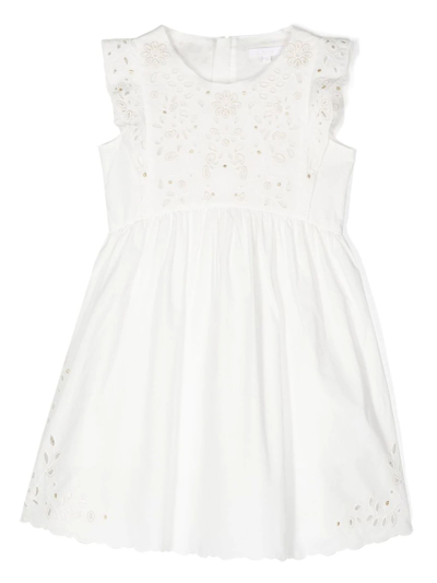 Chloé Kids' Embroidered Cotton Dress In White