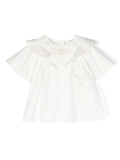 Chloé Teen Girls Ivory Embroidered Ruffle Blouse In White