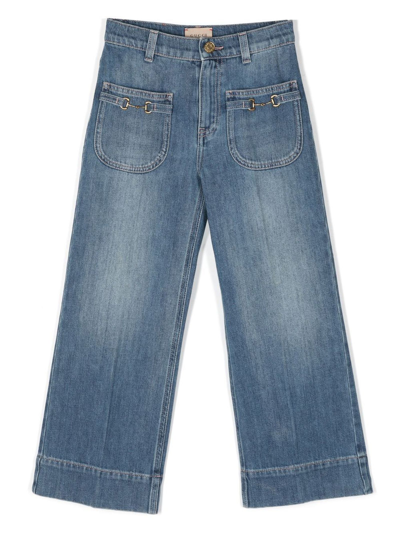 Gucci Kids' Straight-leg Denim Trousers In Blue