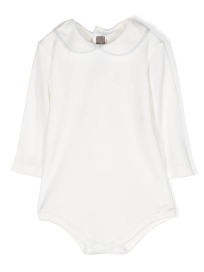 Little Bear Babies' Collar-detail Cotton Bodysuit In White