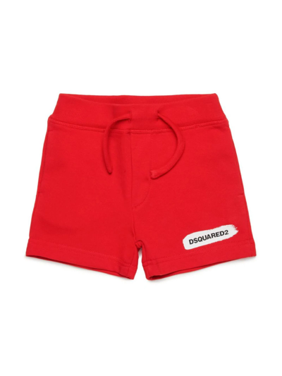 Dsquared2 Babies' Logo印花抓绒棉短裤 In Red