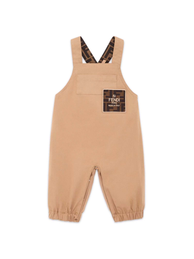 Fendi Beige Dungarees For Baby Boy With Ff Logo