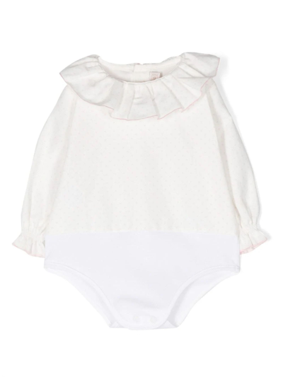 La Stupenderia Babies' 波点荷叶领棉连体衣 In White