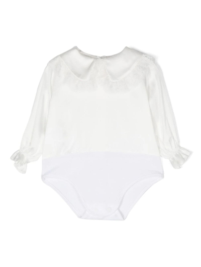 La Stupenderia Babies' Valencienne-lace Trim Satin Body In White