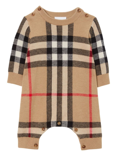 Burberry Vintace Check Babygrow Set In Archive Beige