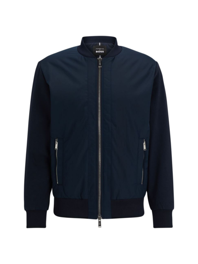 Hugo Boss X Porsche Contrasting-fabrics Bomber Jacket In Dark Blue