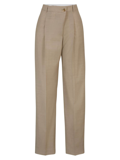 Hugo Boss Straight-fit Regular-rise Trousers In Virgin Wool In Patterned