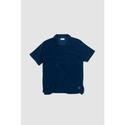 Universal Works Vacation Polo Navy Light Weight Terry In Blue