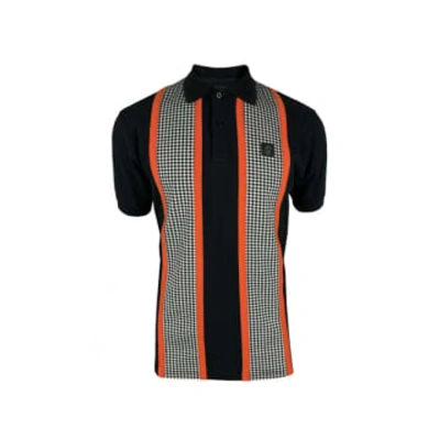 Trojan Taped Houndstooth Panel Polo In Black