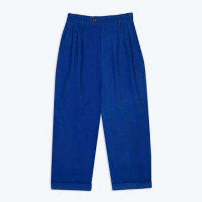 Lowie - Cotton Drill Pleat Front Trs In Blue