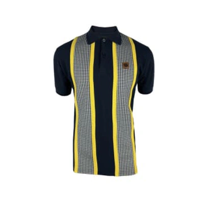 Trojan Taped Houndstooth Panel Polo In Navy In Blue