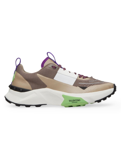 Valentino Garavani True Act Low Top Trainer In Mesh And Rubberised Fabric In Clay Beige White Mint Black