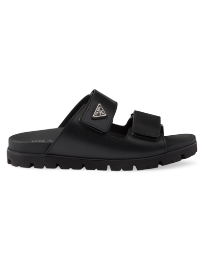 Prada Men's Fussbett Leather Dual-grip Slide Sandals In Black