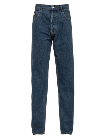 Prada Men's Relaxed-fit Washed Denim Jeans In Bleu