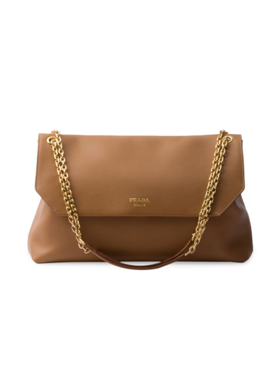 Prada Women's Large Leather Shoulder Bag In Brown