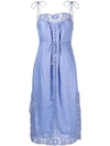 Zimmermann August Belted Broderie Anglaise-trimmed Linen Midi Dress In Blue