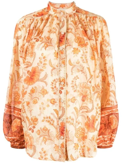 Zimmermann Junie Floral-print Blouse In Orange