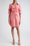 Cinq À Sept Elina Ruched Button-front Mini Dress In Ardent Coral