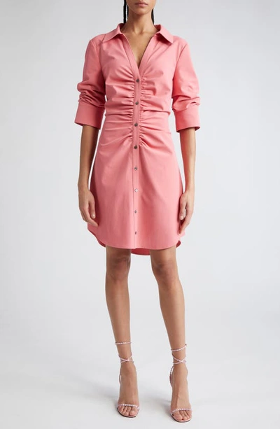 Cinq À Sept Elina Ruched Button-front Mini Dress In Ardent Coral | ModeSens