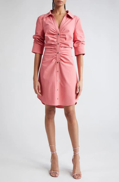 Cinq À Sept Elina Ruched Button-front Mini Dress In Ardent Coral