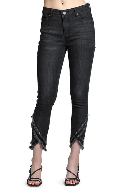 Apny Liberty Asymmetric Fray Hem Skinny Jeans In Black