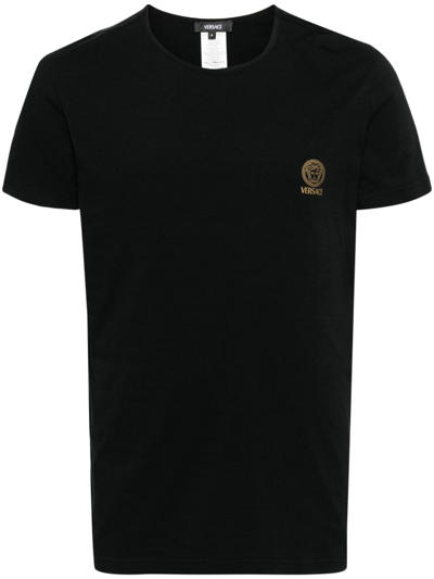 Versace Black Medusa Cotton T-shirt In Blau