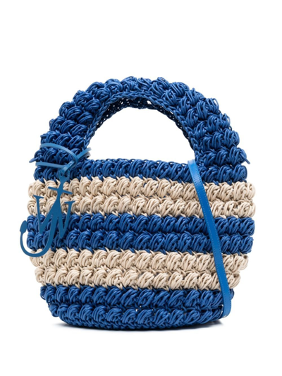 Jw Anderson Blue Popcorn Basket Striped Tote Bag