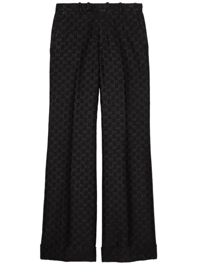 Gucci Gg Lamé-effect Wool Trousers In Black