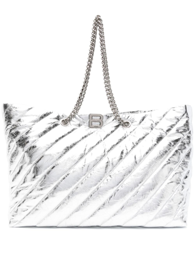 Balenciaga Crush Large Quilted Tote Bag In Silver