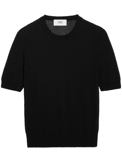 Ami Alexandre Mattiussi Boucle Crewneck Cropped T-shirt Black For Women